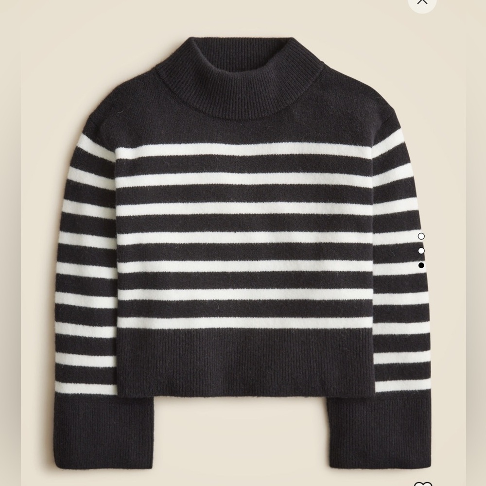 NWT J.Crew chunky crewneck sweater stripe supersoft yarn black ivory XS